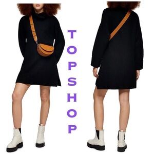 TOPSHOP Funnel Neck Sweater Dress In Black.  Winter, fall.  Soft, cozy, comfy